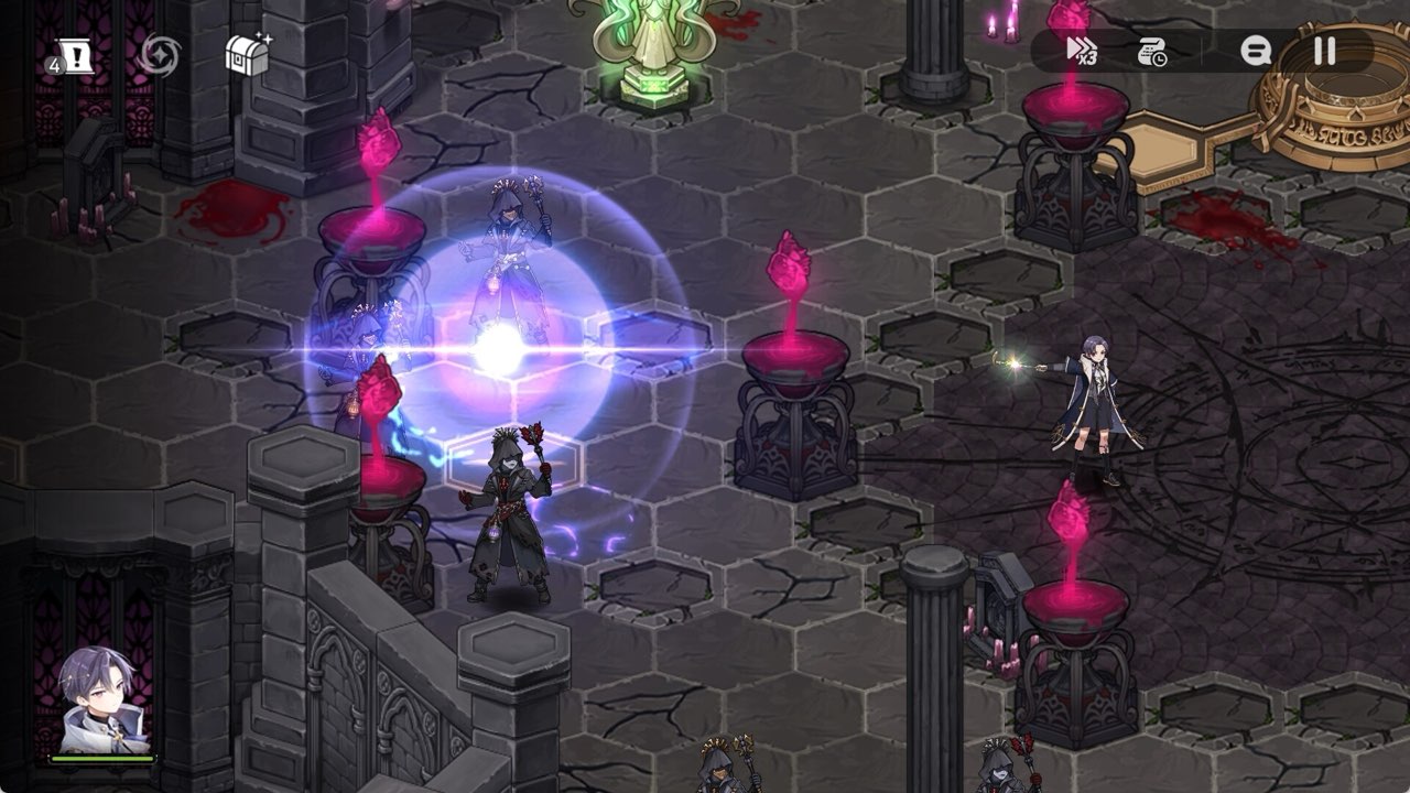 An Epic Seven hero exploring a dark hexagonal dungeon map